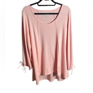 Wonderly Light Pink Waffle Knit Tunic with Tie Sleeves